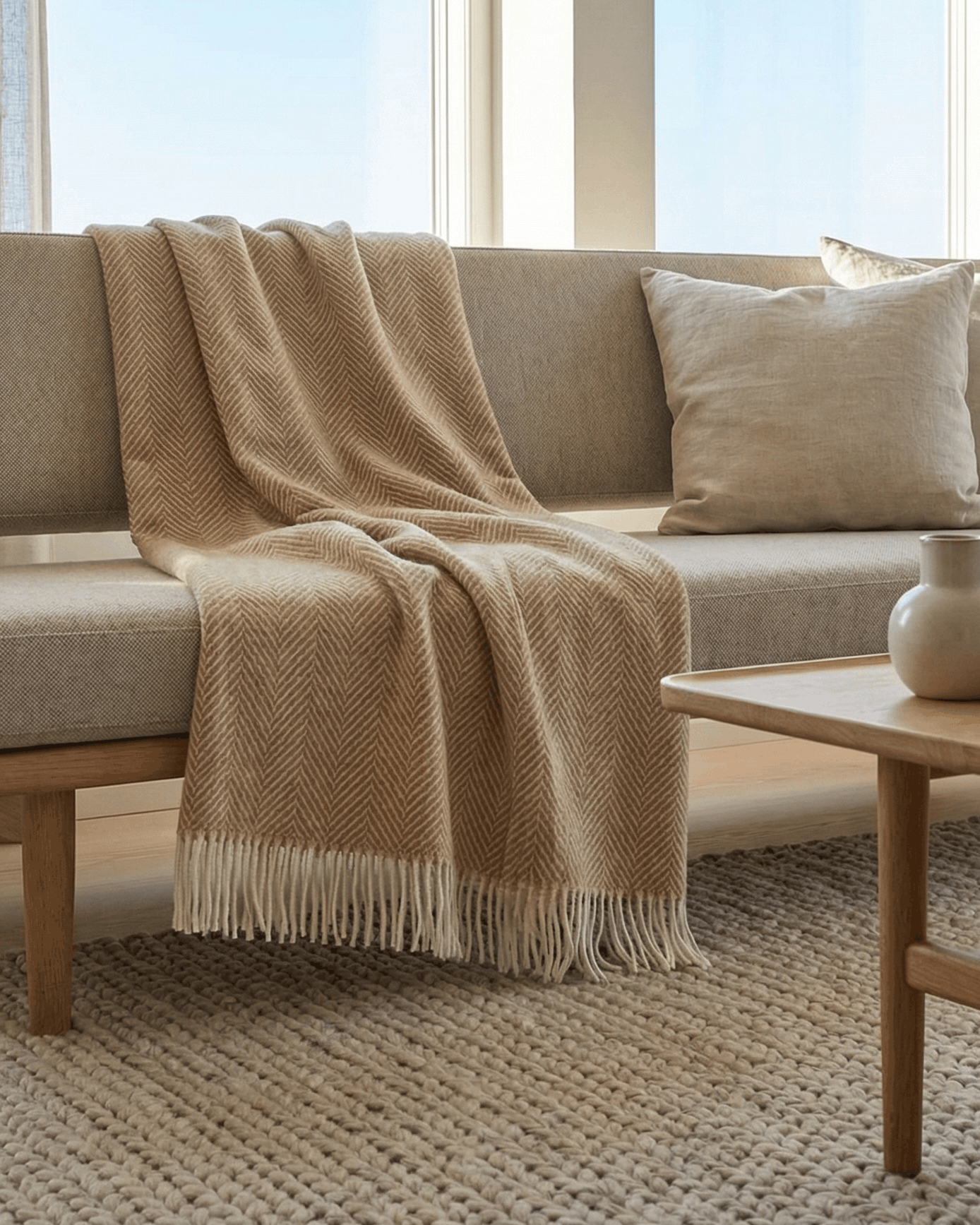 Uldplaid i beige