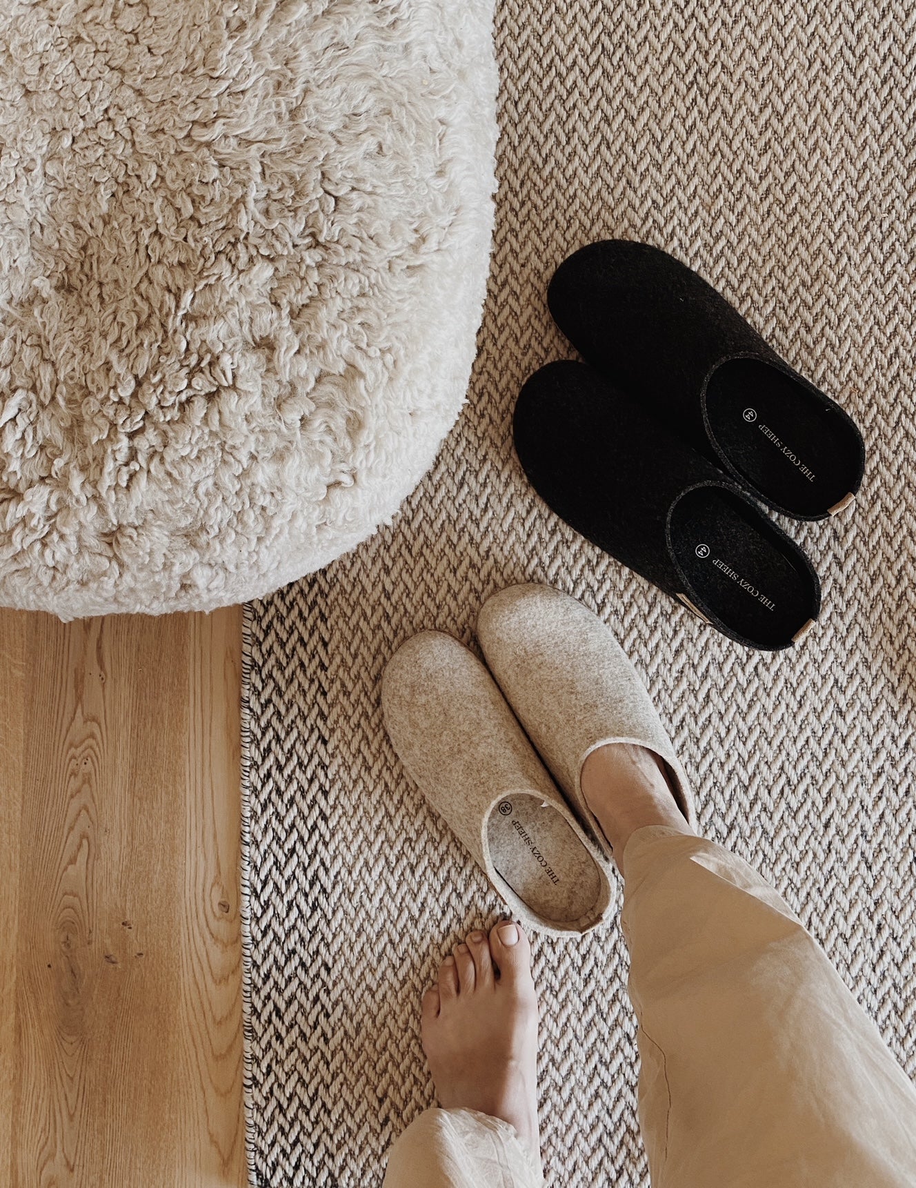 Tøffel med gummisåle – Beige