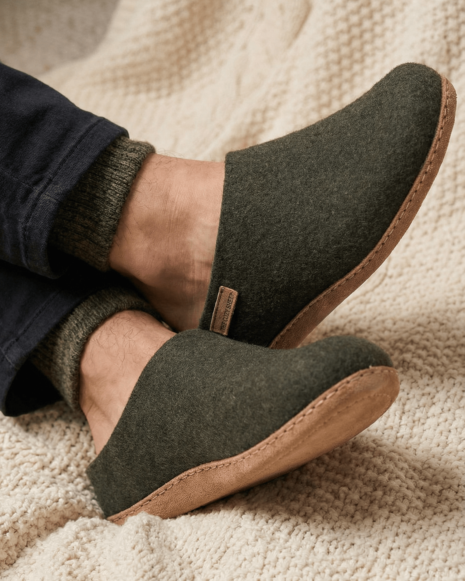 Tøffel med skinnsåle – Forest Green