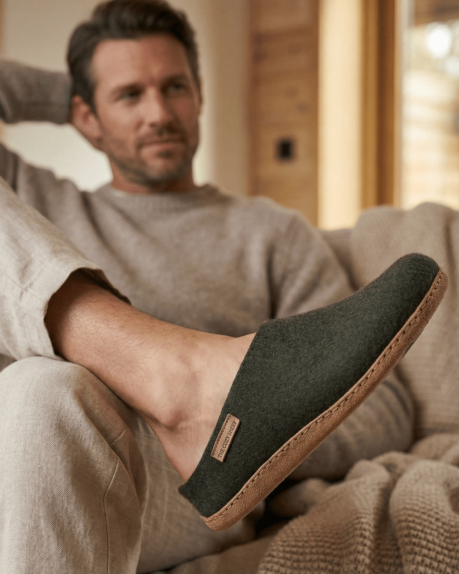 Tøffel med skinnsåle – Forest Green