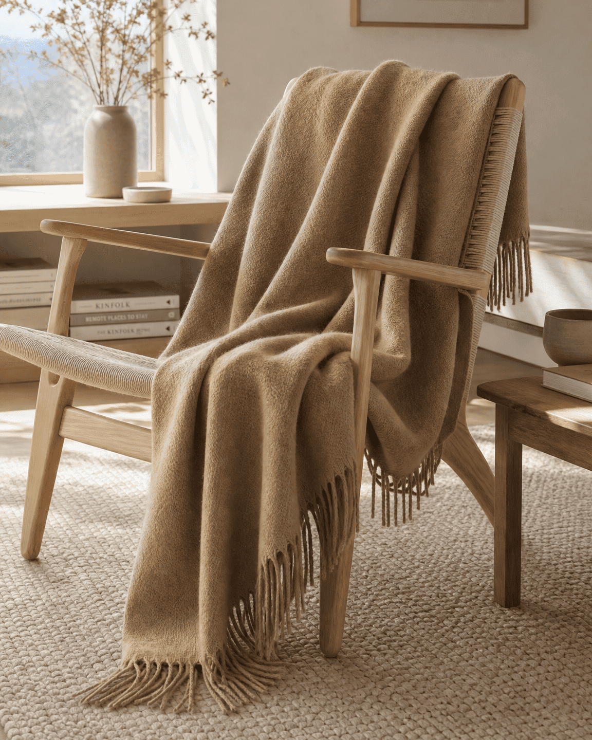 Uldplaid 140 x 200 cm - Lys brun - The Cozy Sheep