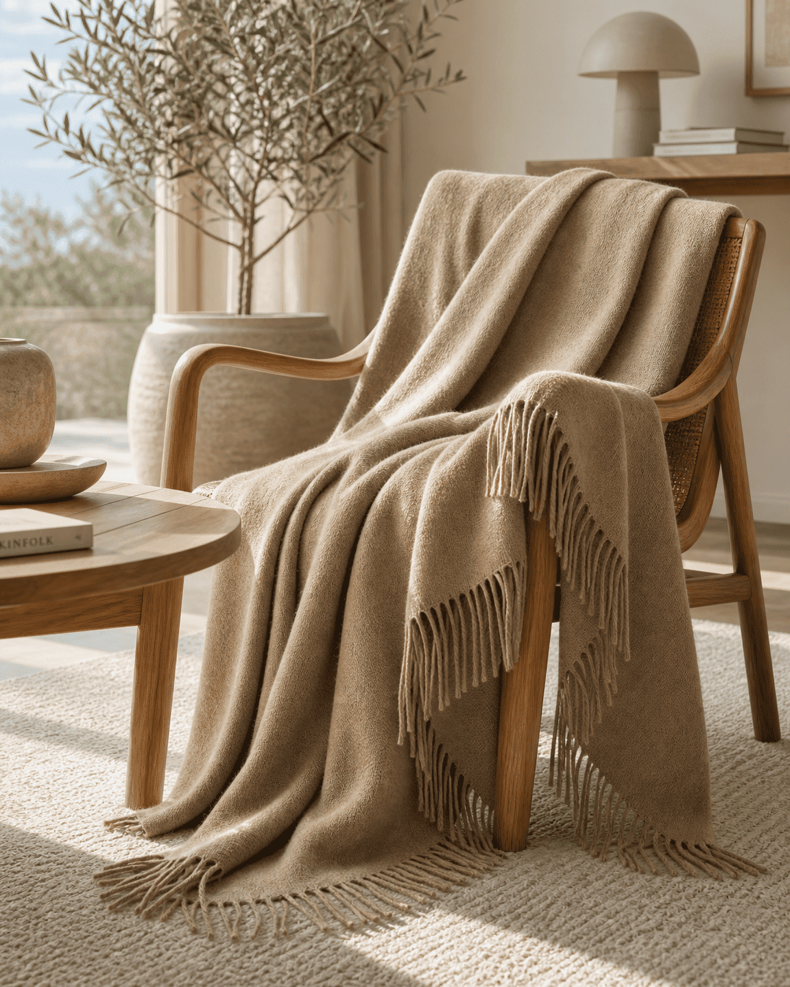 Uldplaid 140 x 200 cm - Lys brun - The Cozy Sheep